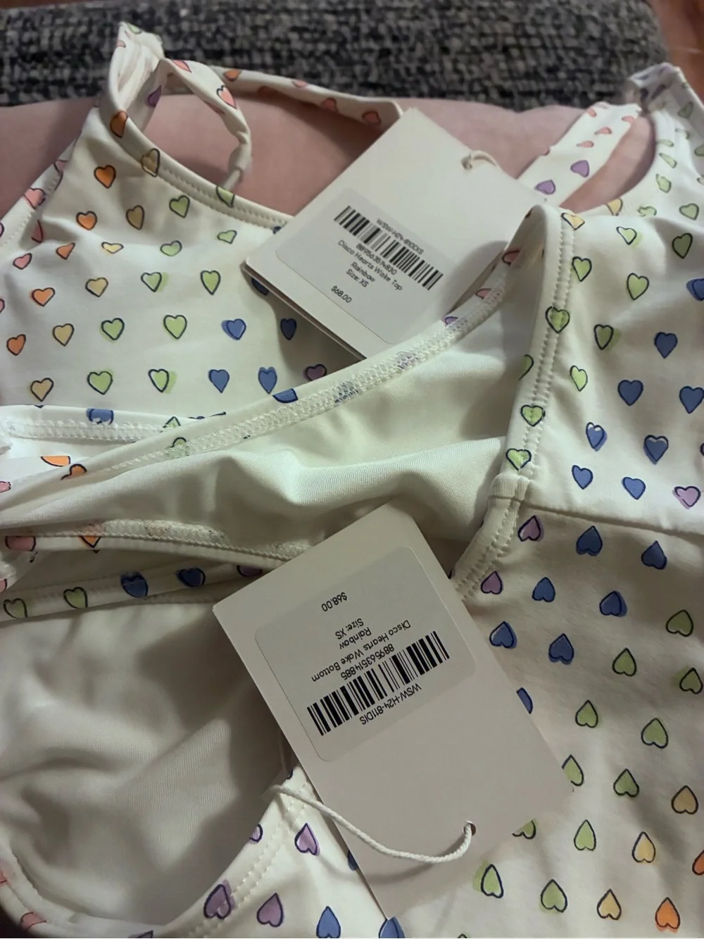 Roller Rabbit White Bandeau Bikini with Multicolor Pastel Heart Print